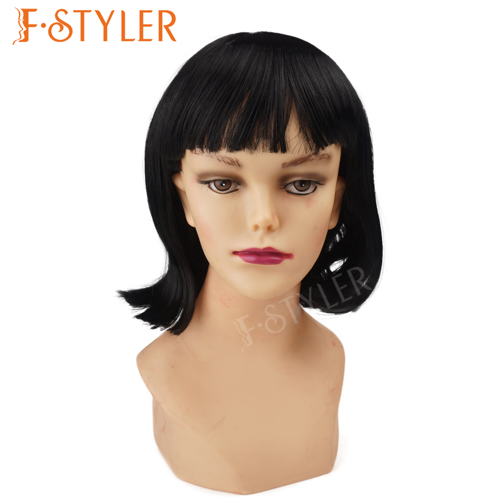 Classic Black Short Bob with Fringe Costume Wig Fake Hair