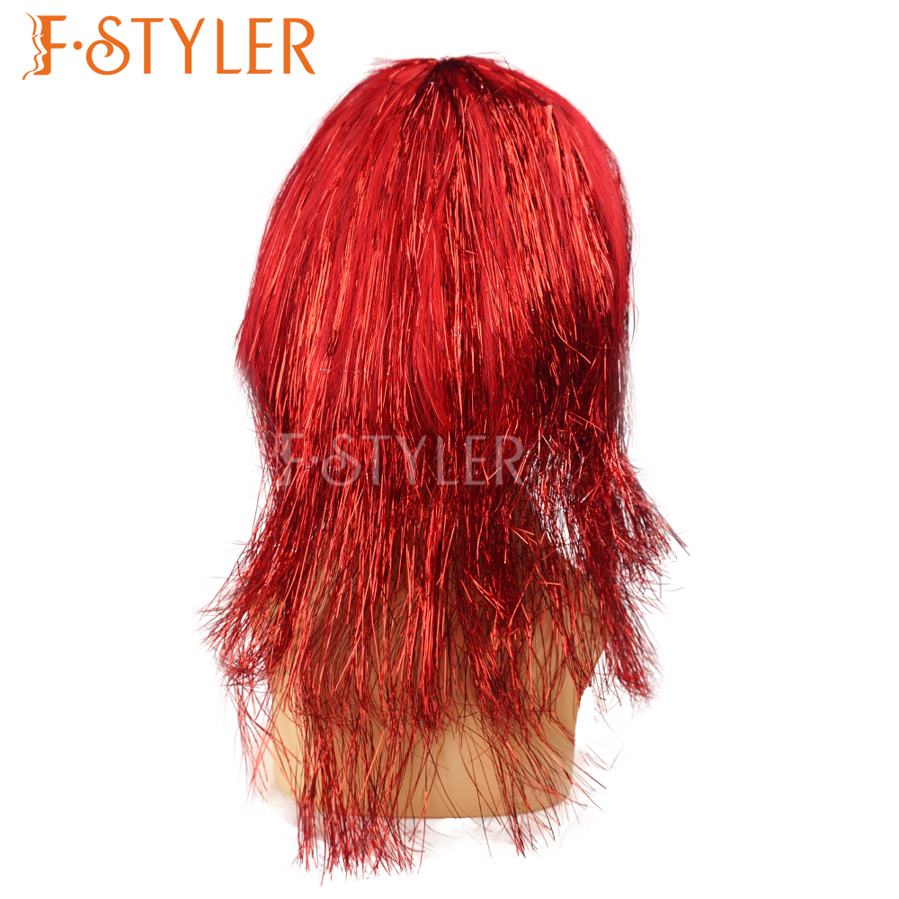 80s Red Medium Shiny Tinsel Disco Synthetic Costume Wig